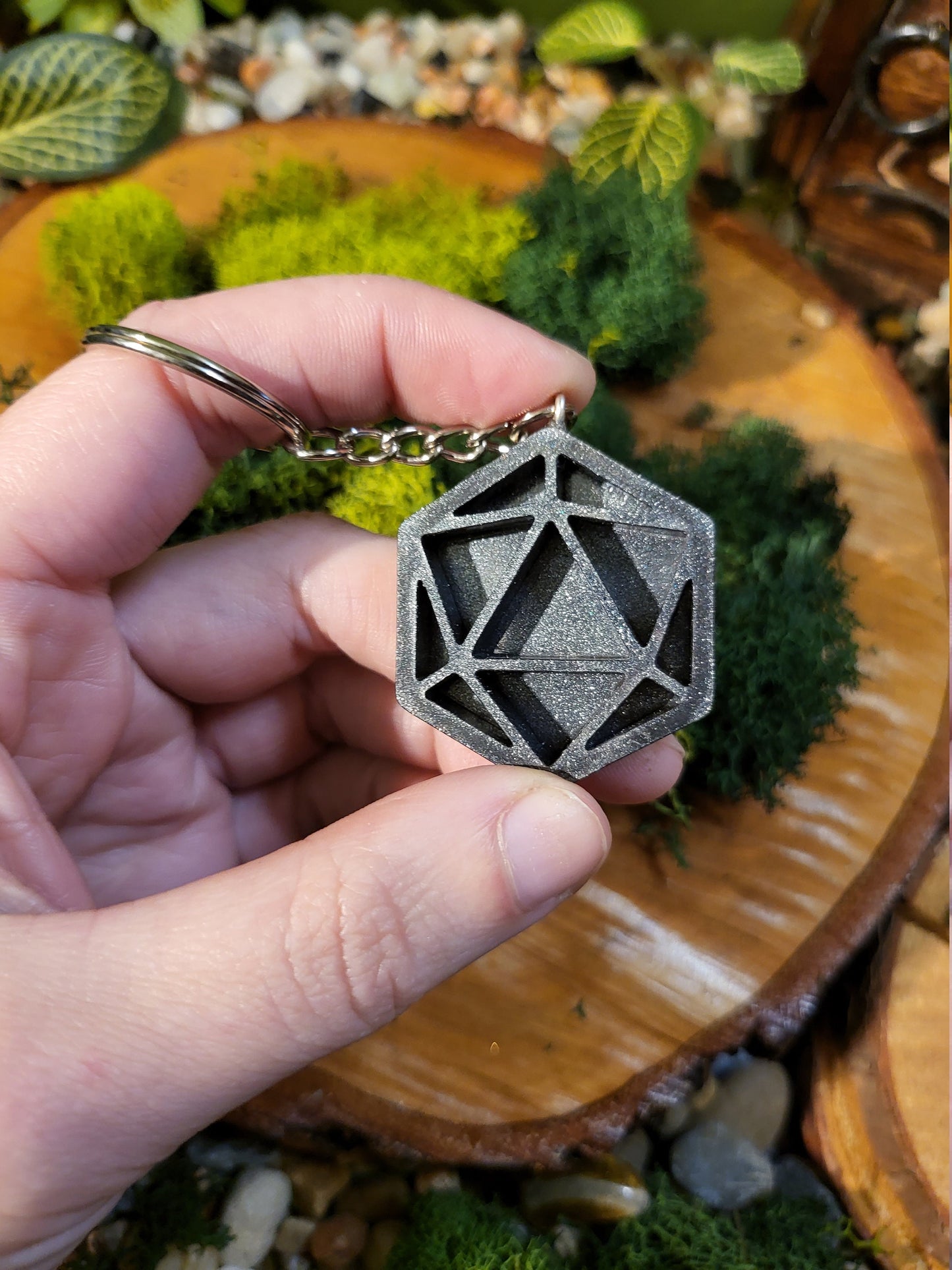 Black Glitter D20 Keychain