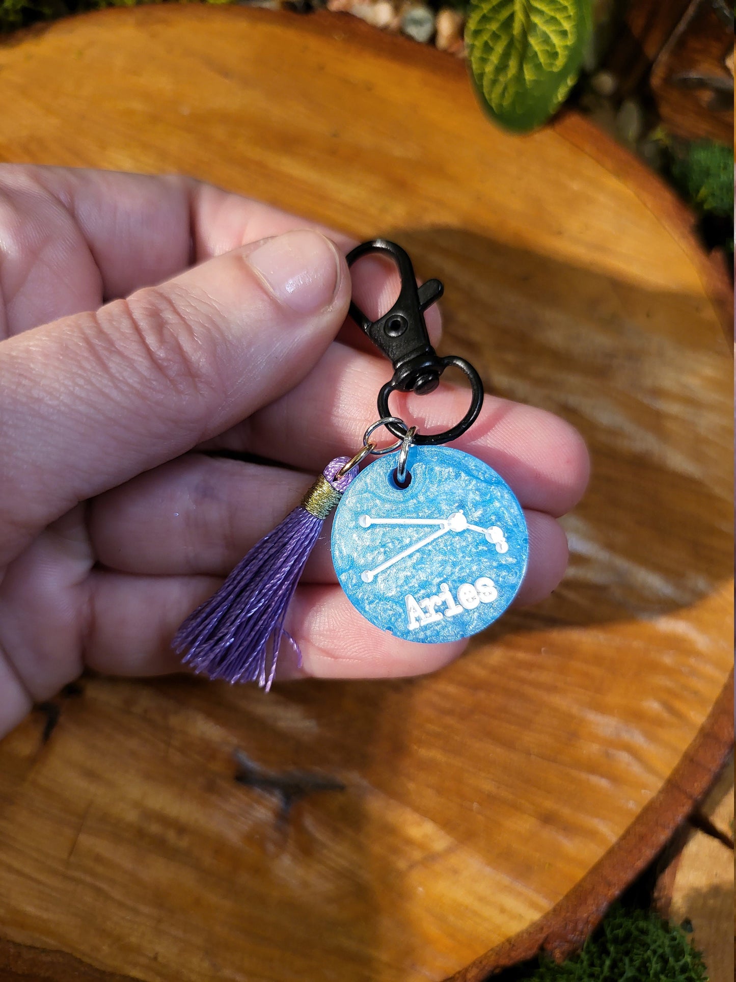 Light Blue and White Astrological Keychains with Charms