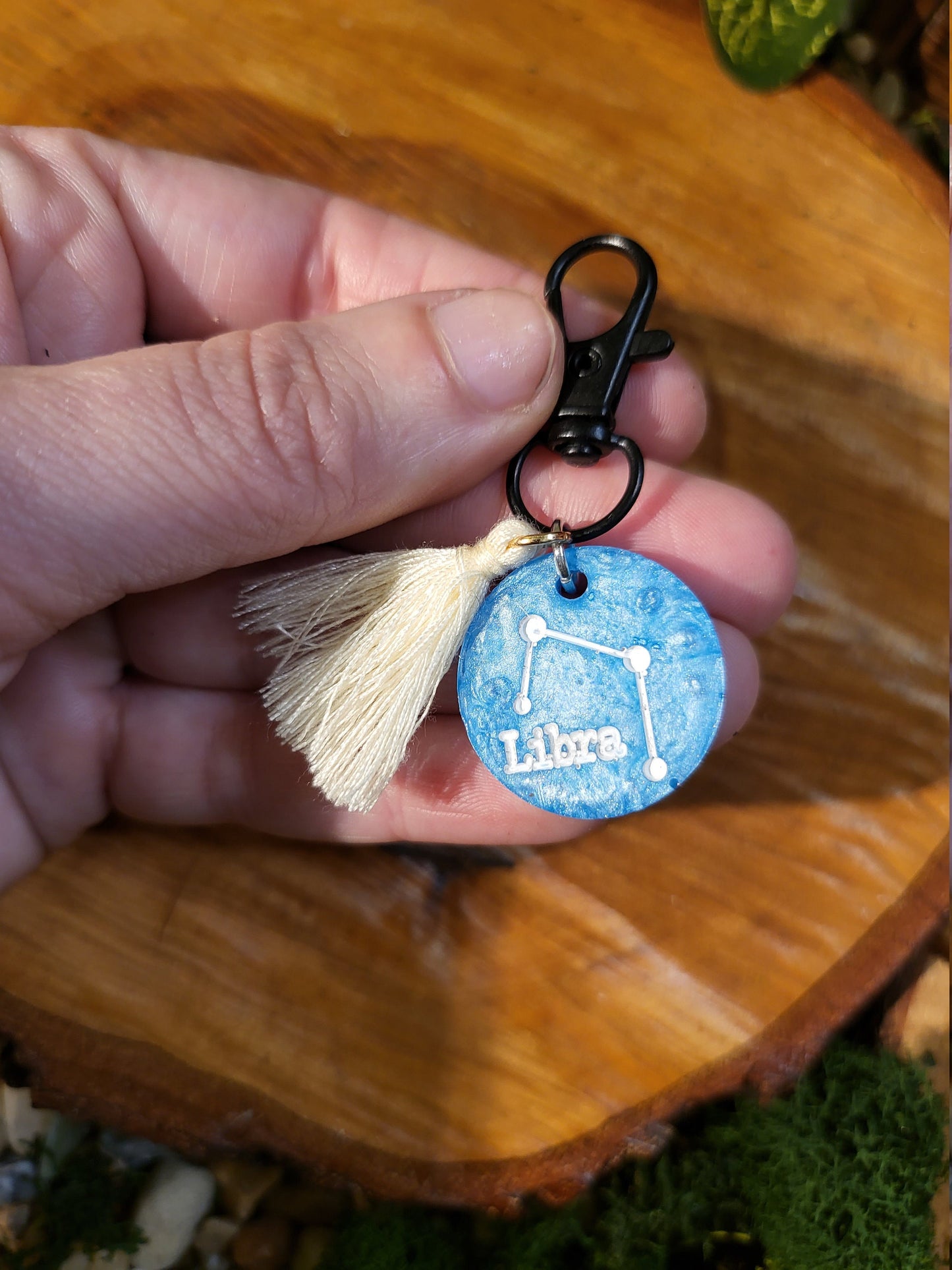 Light Blue and White Astrological Keychains with Charms