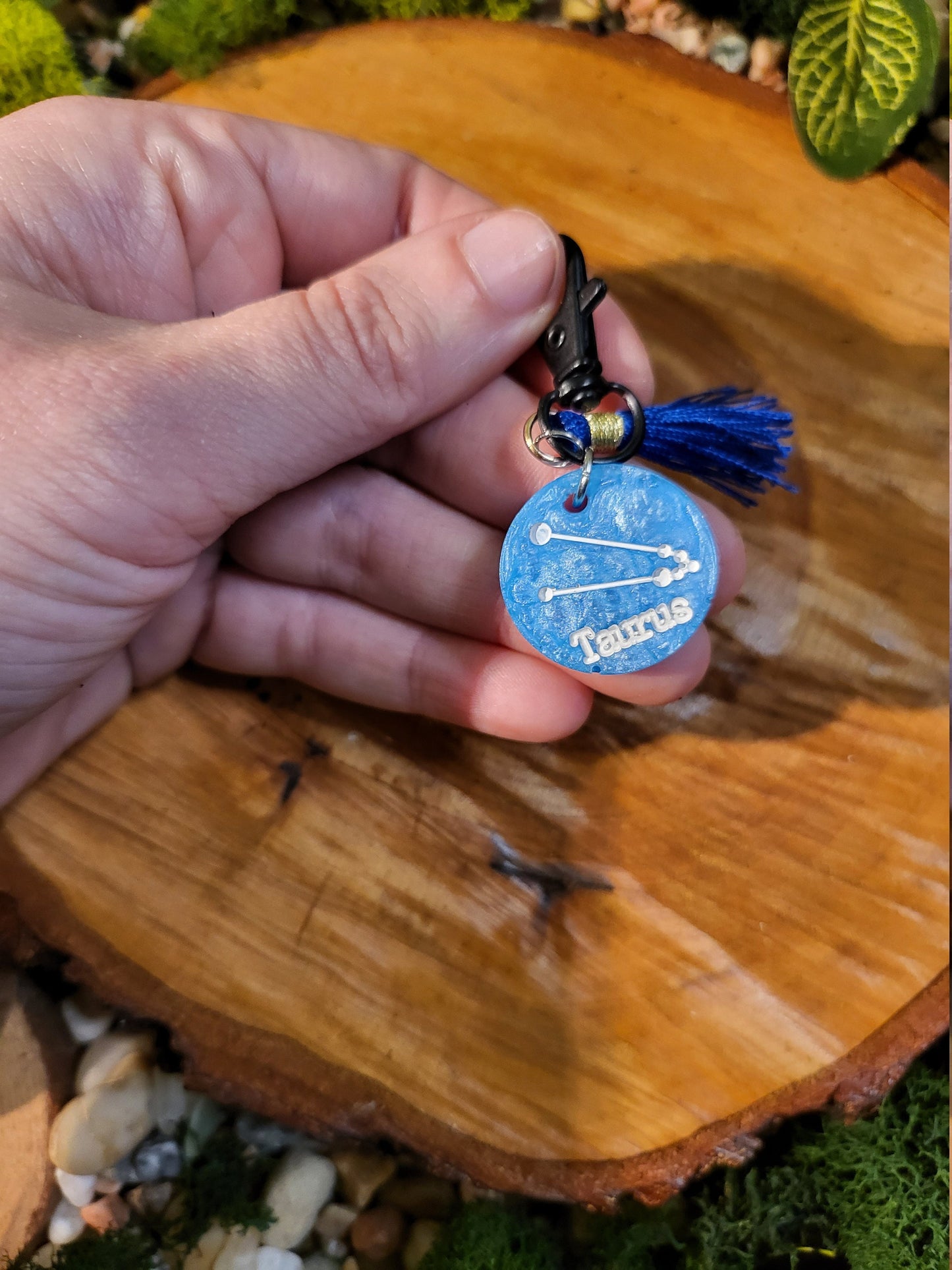 Light Blue and White Astrological Keychains with Charms