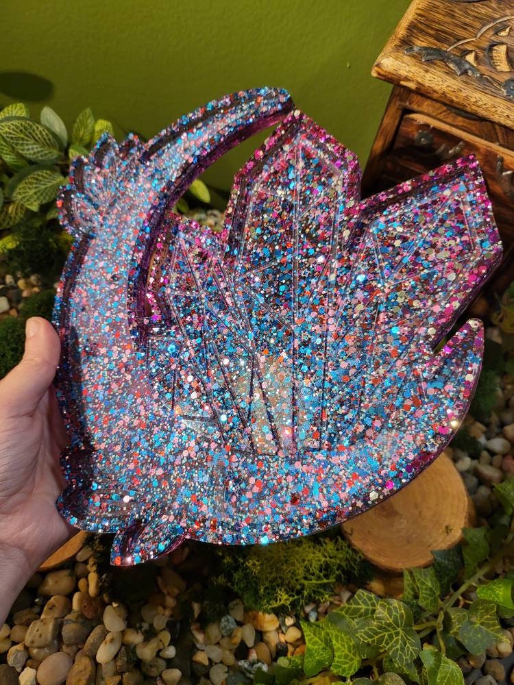 Blue Red Glitter Bomb Crescent Moon Tray, 10in Tray