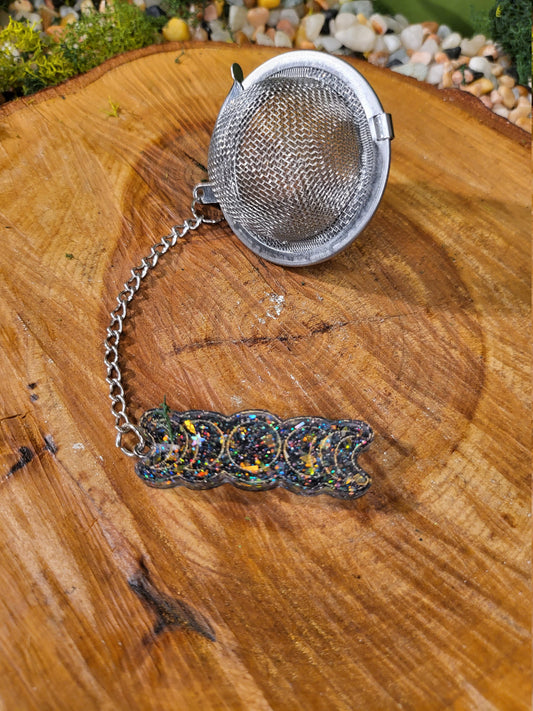 Black And Clear Glitter Filled Moon Phase Loose Leaf Tea Ball, Tea Infuser