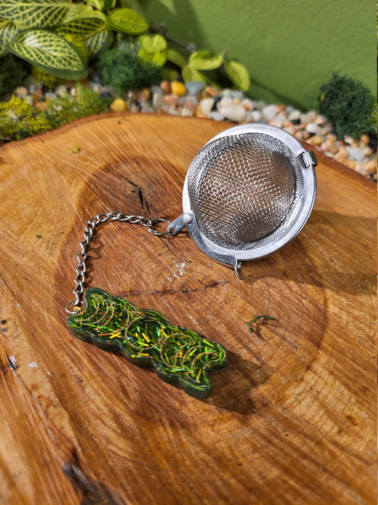 Green Glitter Filled Moon Phase Loose Leaf Tea Ball, Tea Infuser