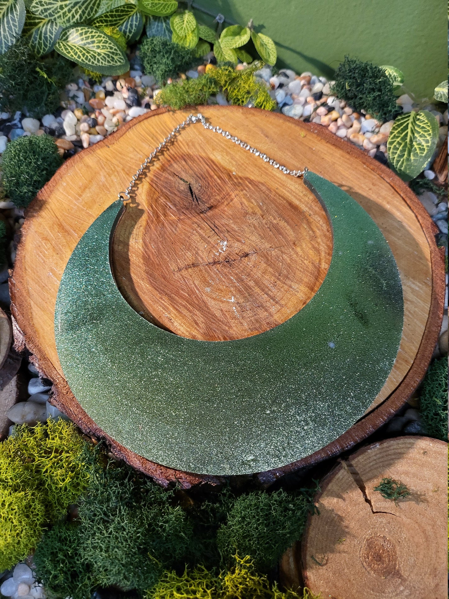 Green Shimmer Crecent Moon Wall Hanging