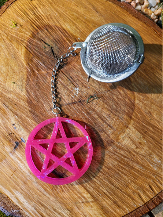 Hot Pink and Holographic Flakes Pentagram Loose Leaf Tea Ball, Tea Infuser