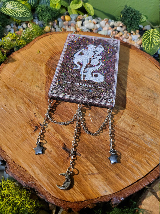 Aquarius Pink Glitter and Black Wall Hanging with Moon and Stars Charms