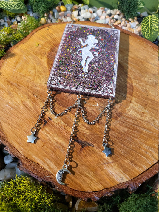 Leo Pink Glitter and Black Wall Hanging with Moon and Stars Charms