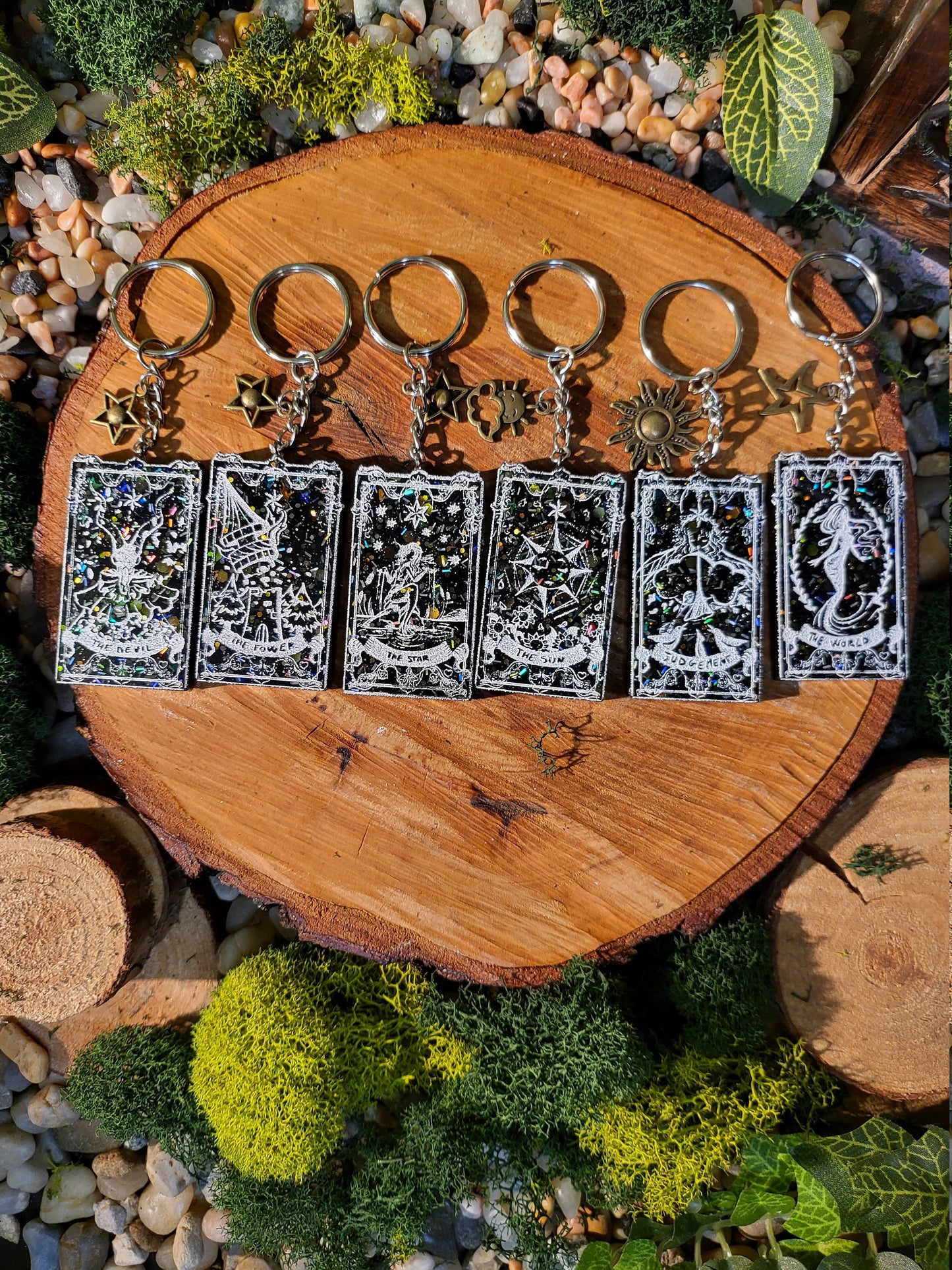 Black Galaxy Glitter Mini Tarot Card Keychains