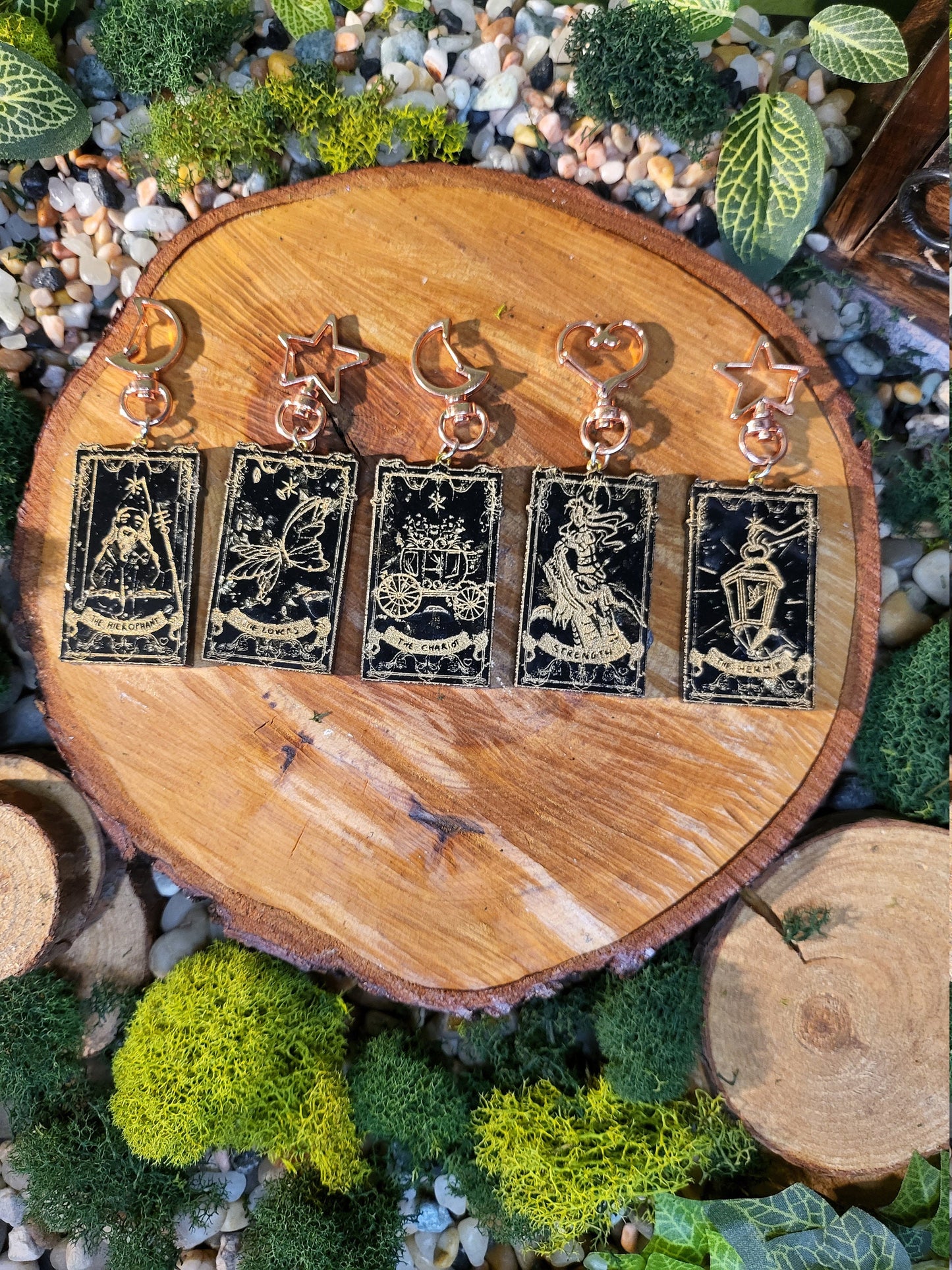 Black and Gold Mini Tarot Card Keychains