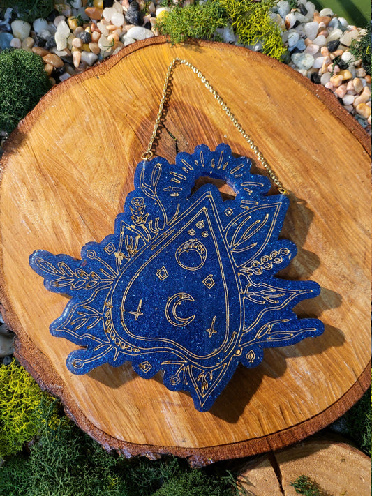 Blue and Gold Floral Planchette Wall Hanging