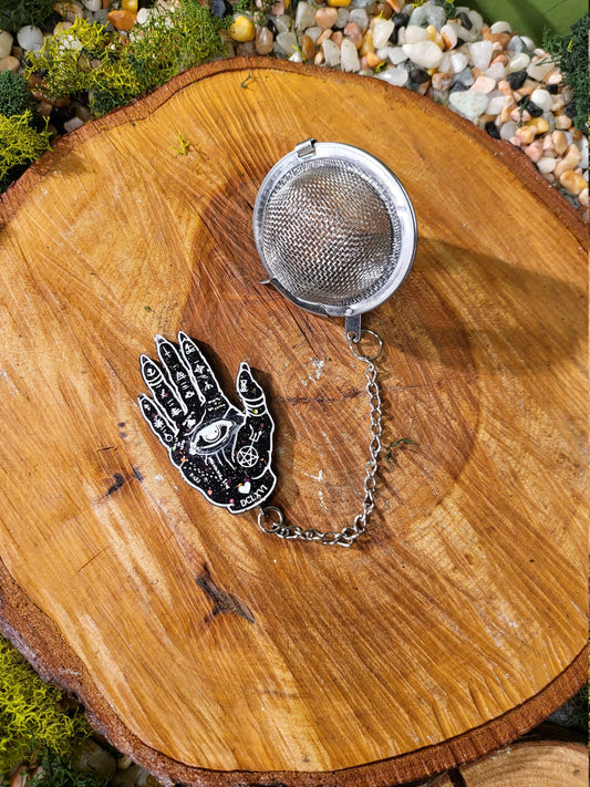 Black Glitter Filled Palmistry Hand Loose Leaf Tea Ball, Tea Infuser