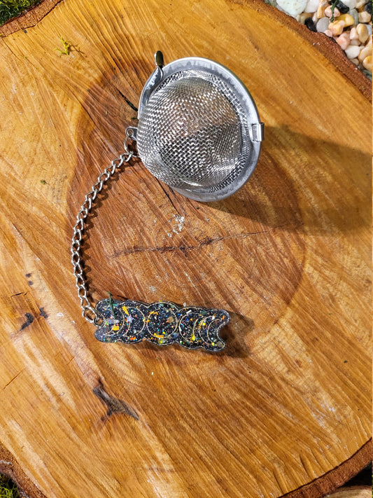 Black And Clear Glitter Filled Moon Phase Loose Leaf Tea Ball, Tea Infuser