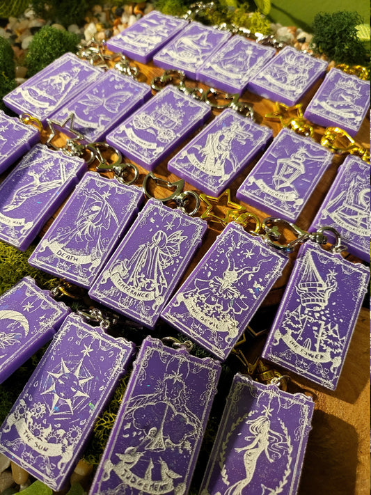 Purple and White Mini Tarot Card Keychains
