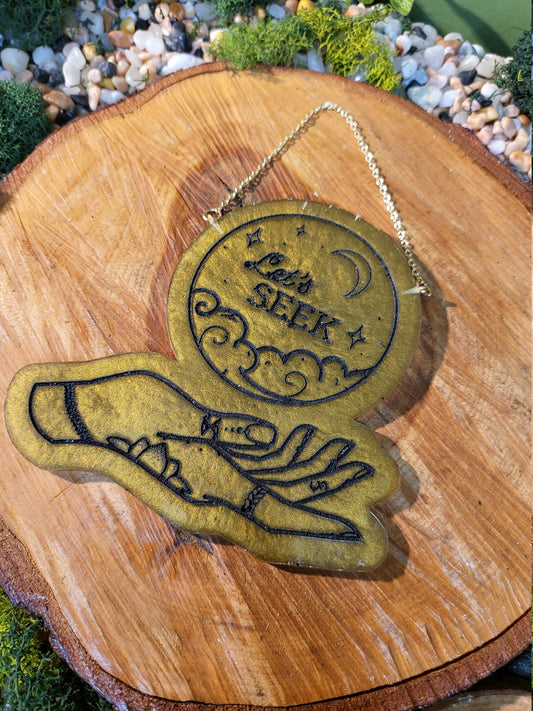 Gold and Black 'Let's Seek' Crystal Ball Wall Hanging