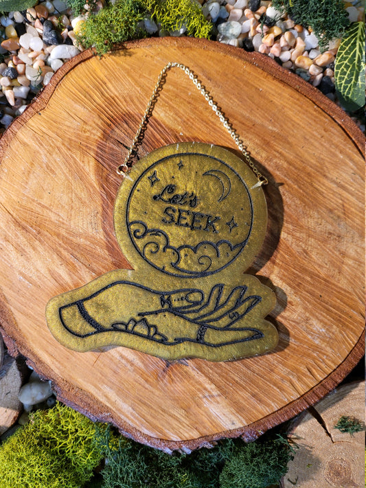 Gold and Black 'Let's Seek' Crystal Ball Wall Hanging