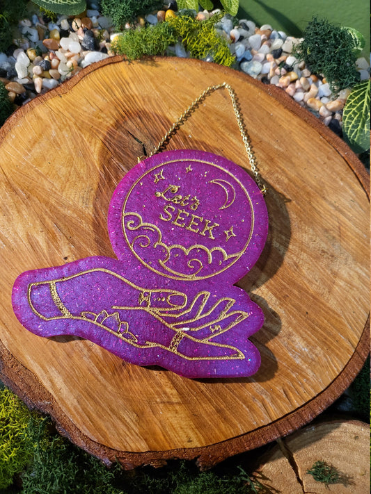 Hot Pink and Gold 'Let's Seek' Crystal Ball Wall Hanging