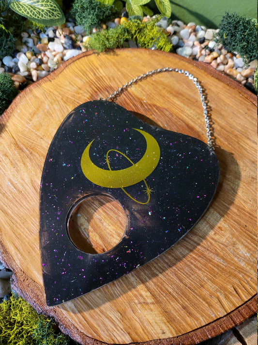 Black Galaxy and Gold Moon Planchette Wall Hanging
