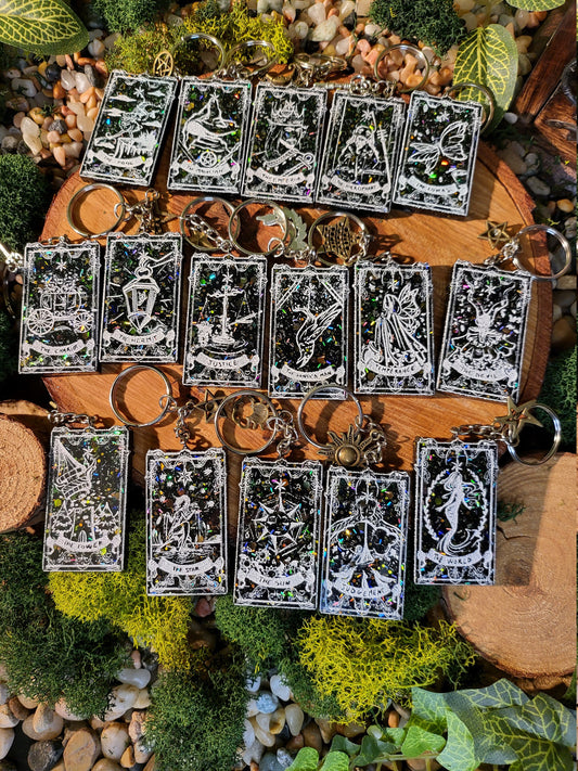 Black Galaxy Glitter Mini Tarot Card Keychains