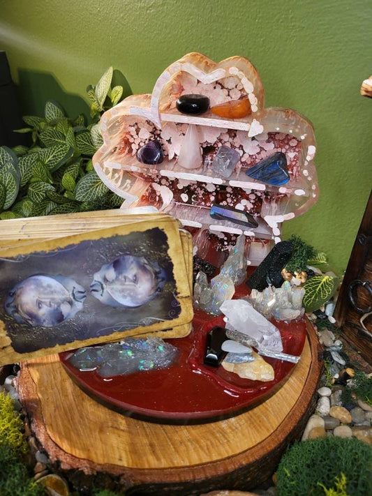 Flower Agate Sakura Shelf Altar Tray, Tarot Holder, Crystal Display