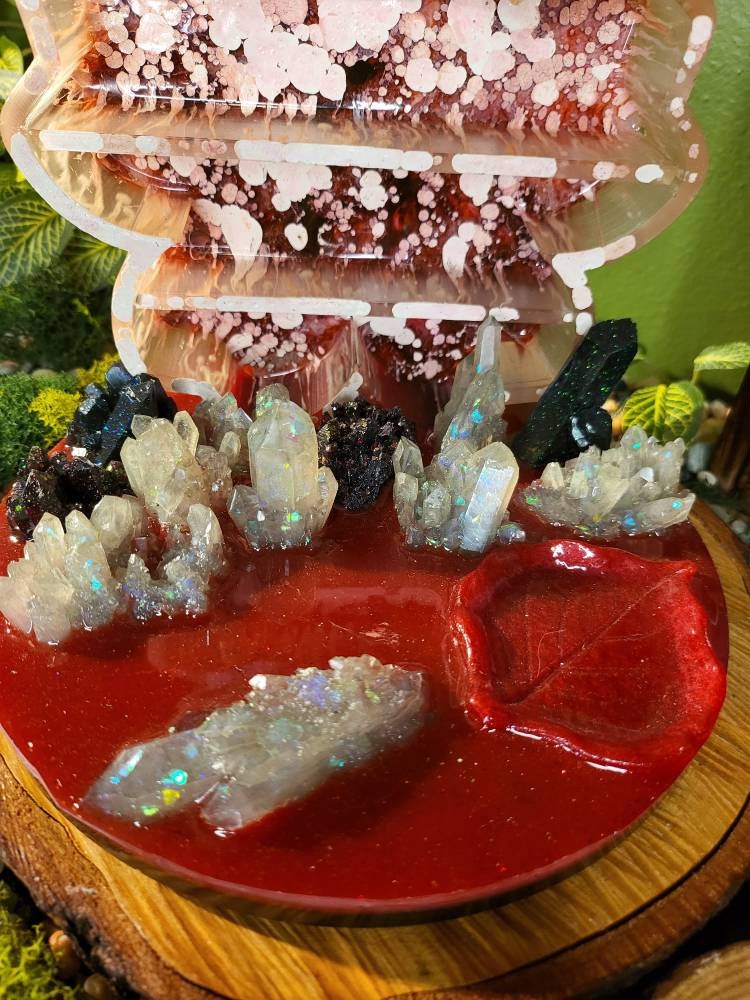 Flower Agate Sakura Shelf Altar Tray, Tarot Holder, Crystal Display