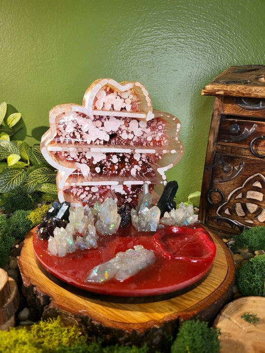 Flower Agate Sakura Shelf Altar Tray, Tarot Holder, Crystal Display
