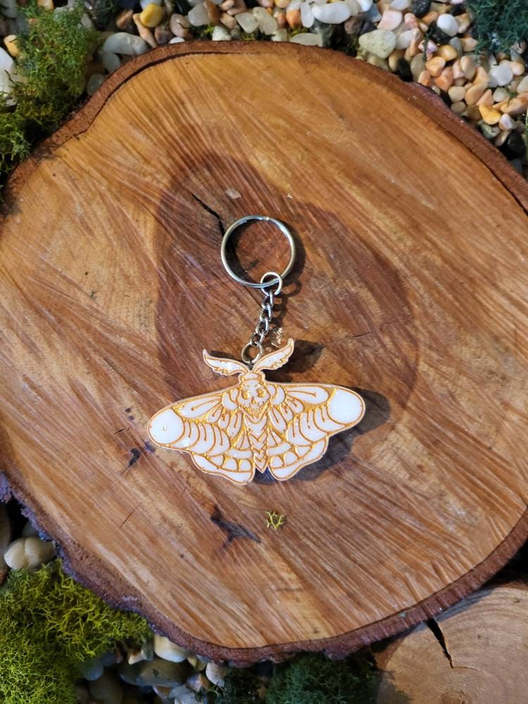 White and Gold Deathhead Moth Keychain