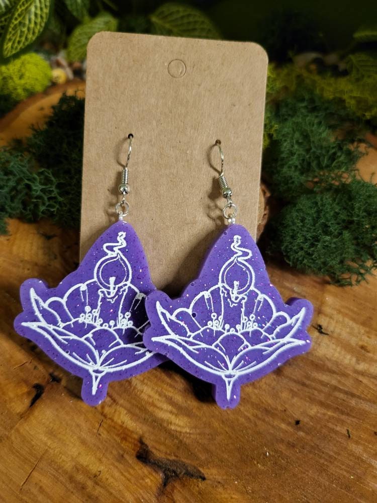 Lotus and Candle Dangle Earrings