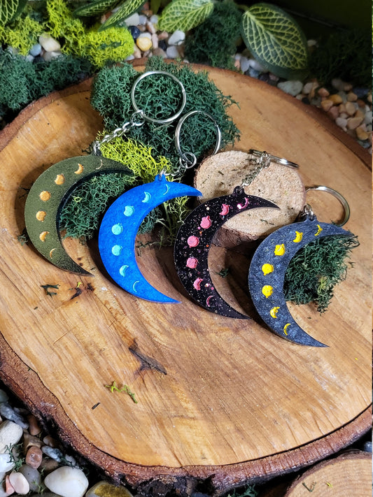 Crescent Moon Keychain with Moon Phases