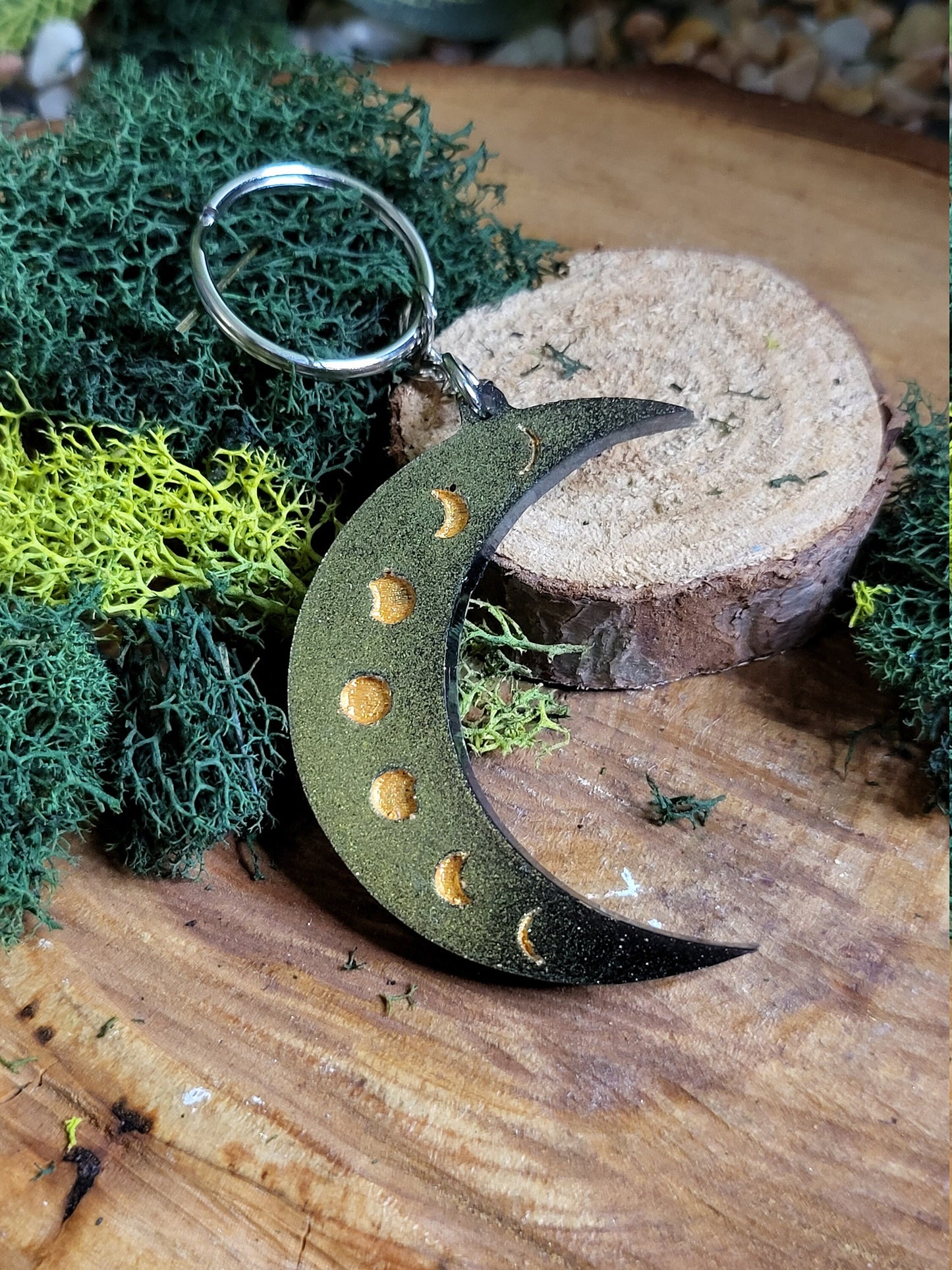 Crescent Moon Keychain with Moon Phases