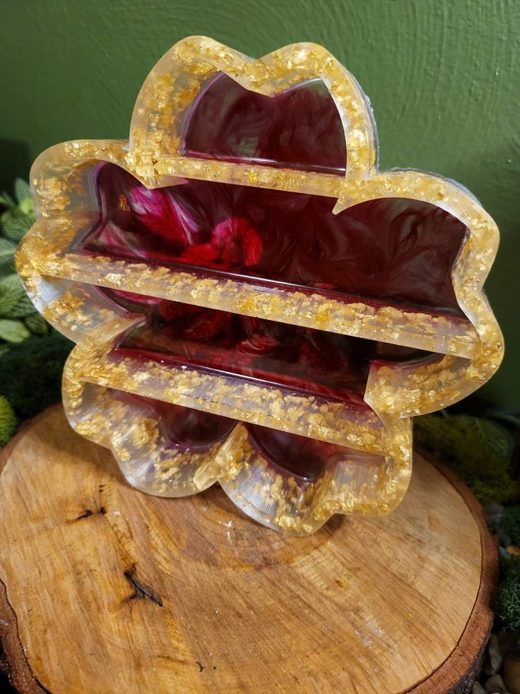 Red and Faux Gold Sakura Flower Shelf, Cherry Blossom Crystal Display Shelf, Small Desk Shelf