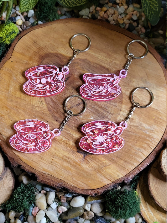 Pink and Faux Gold Flake Teacup Keychain