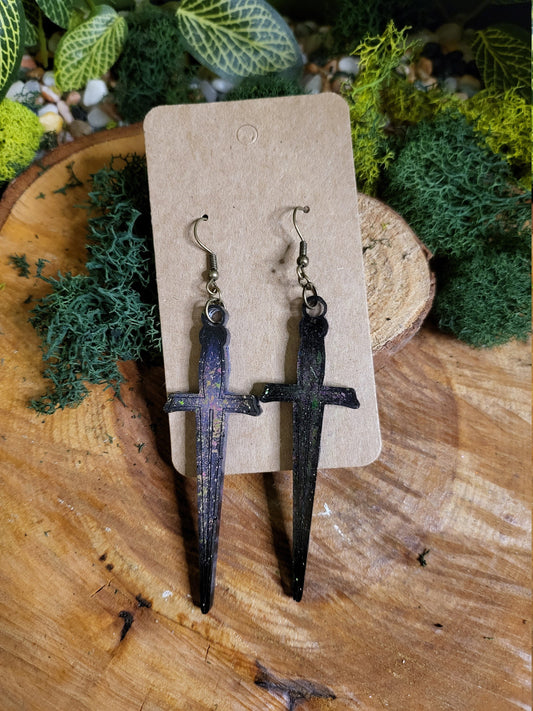 Black Galaxy Sword Dangle Earrings