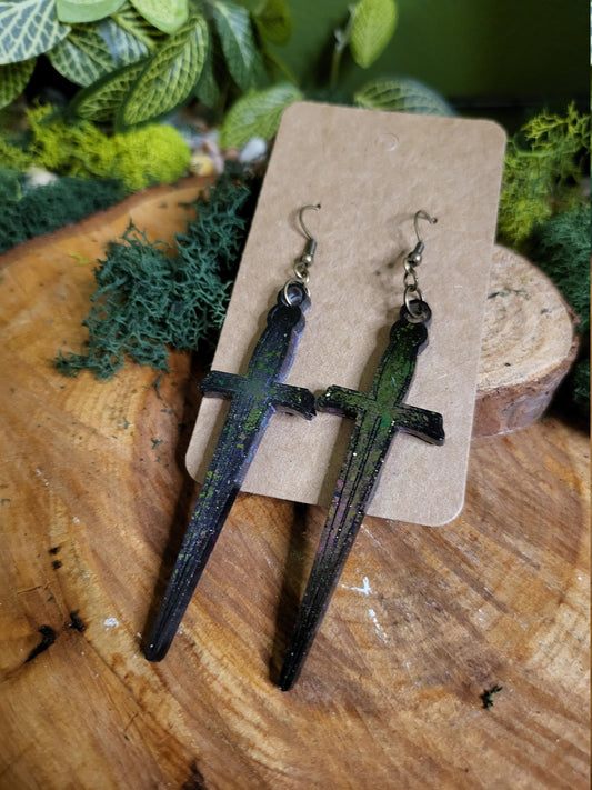 Black Galaxy Sword Dangle Earrings