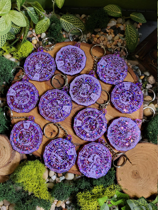 Purple and Red Astrological Wheel Keychains