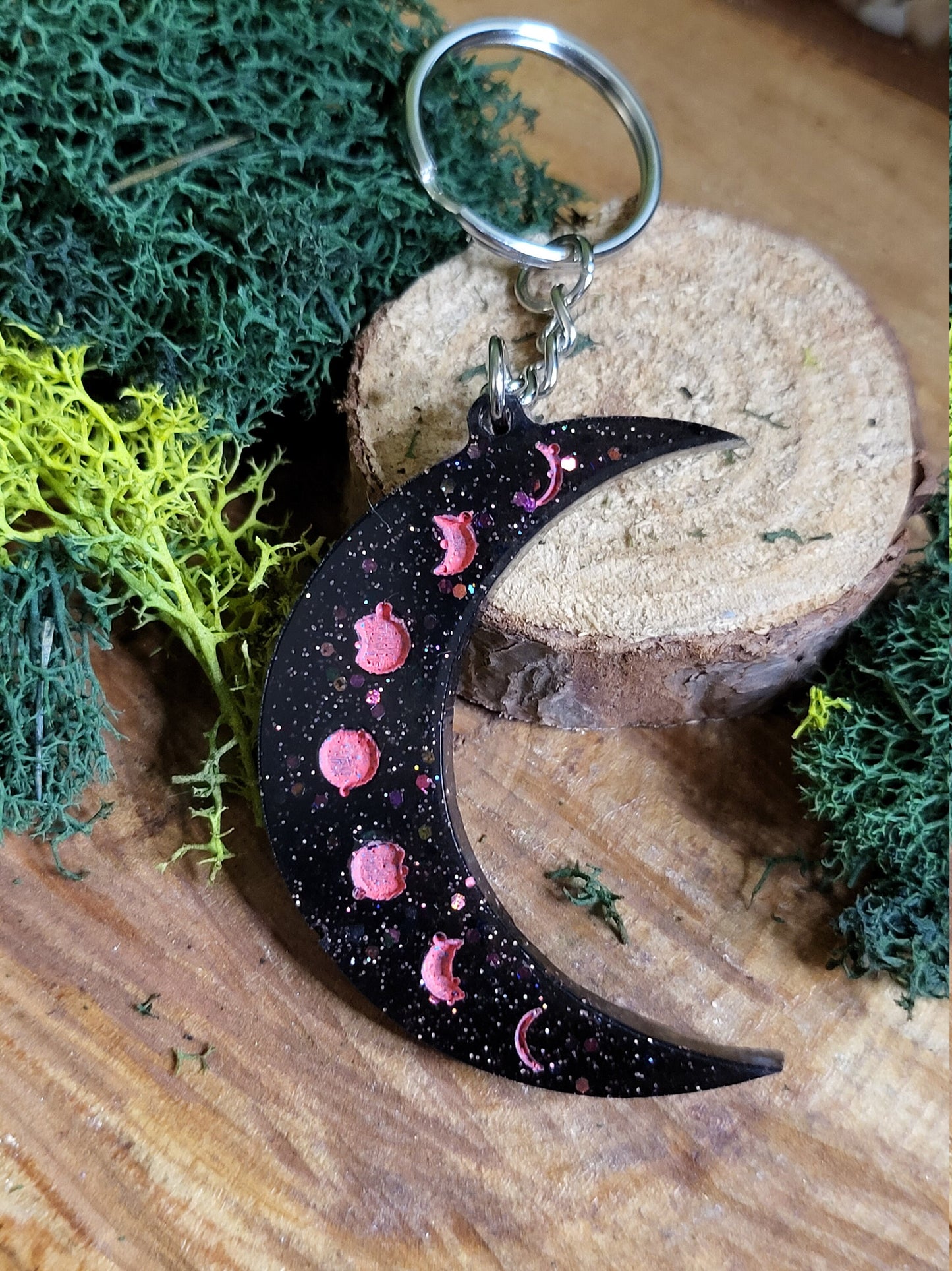 Crescent Moon Keychain with Moon Phases