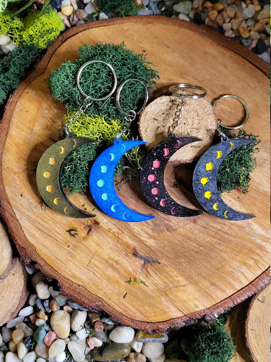 Crescent Moon Keychain with Moon Phases
