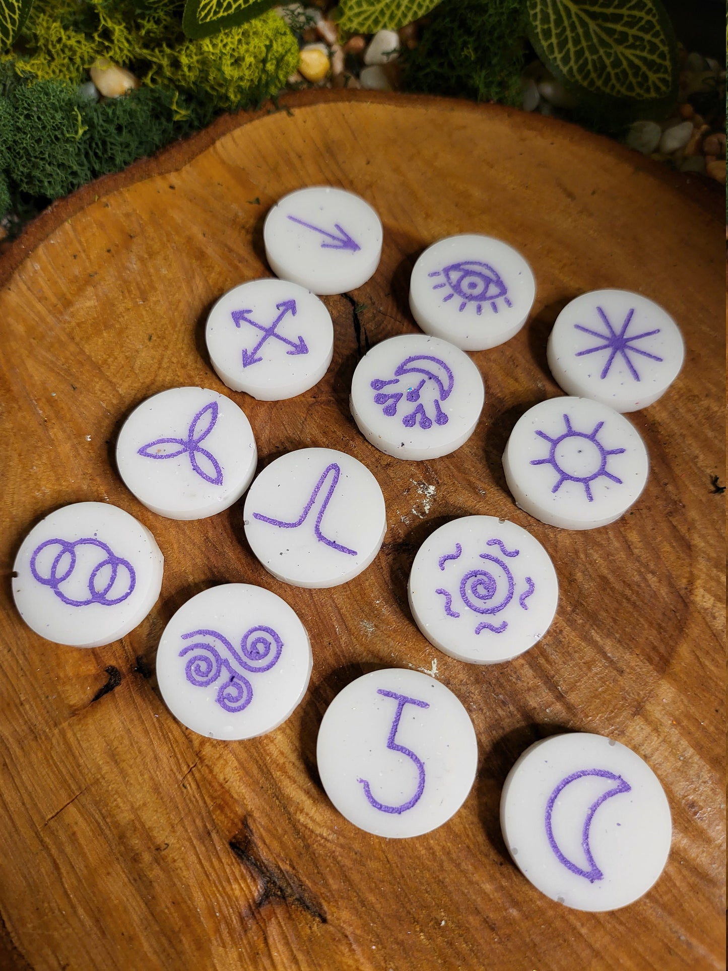 White and Purple Glitter Witch Runes, Set of 13
