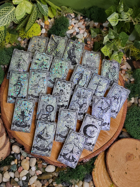 Mini Tarot Card Set - White Holographic Glitter