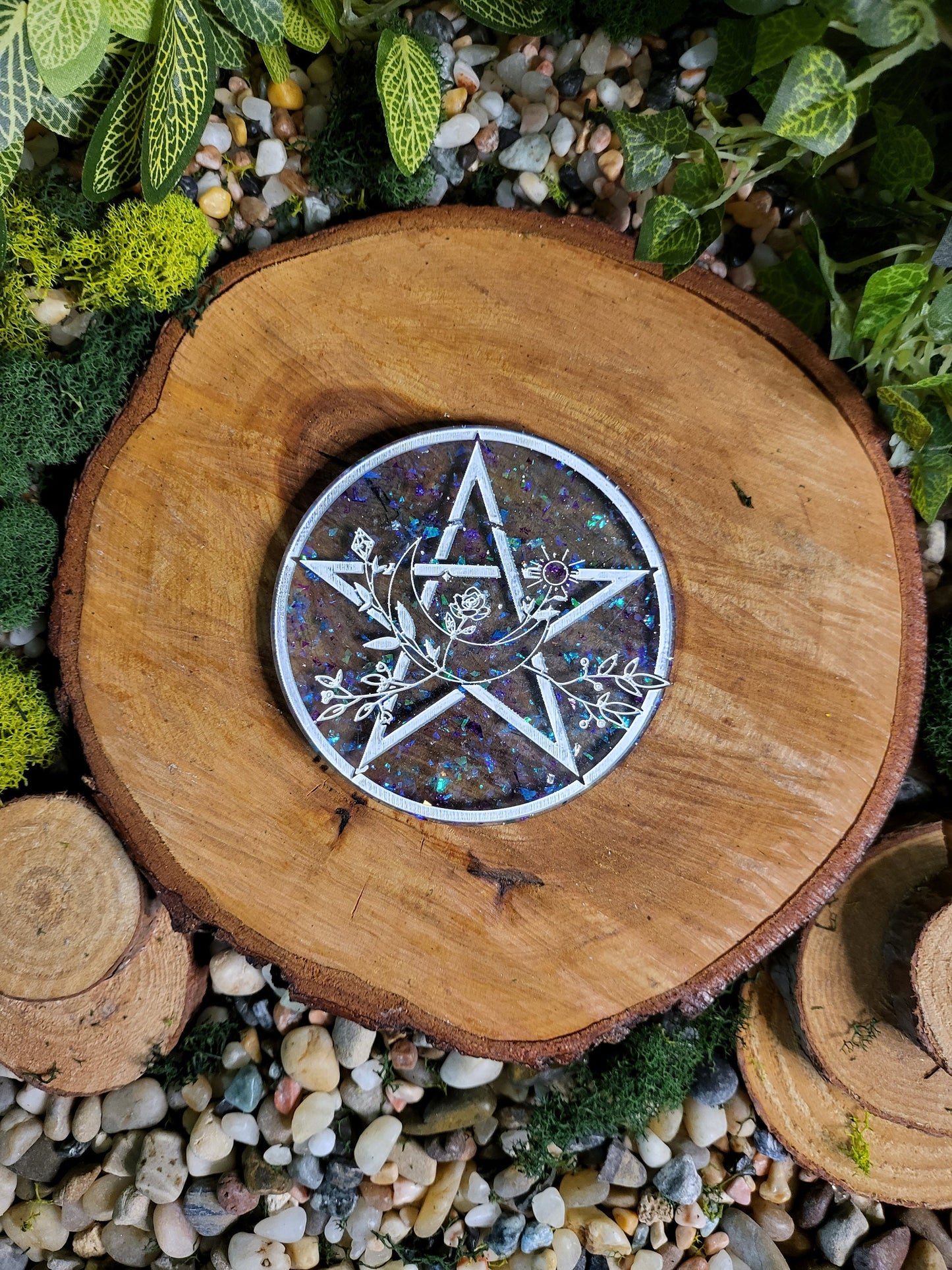 Blue and Holographic Glitter Small Pentagram Plate