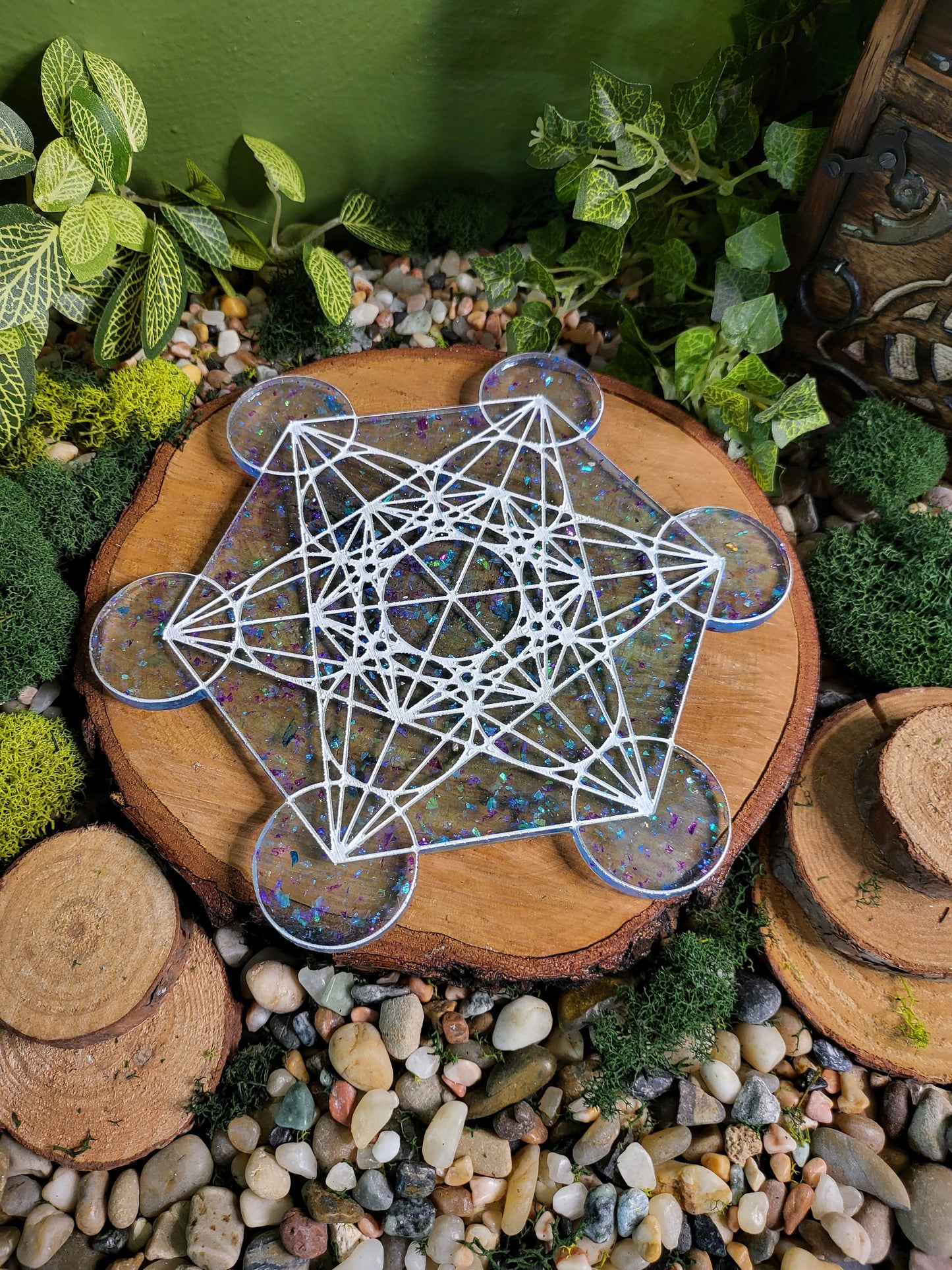 Blue Holographic Metatron's Cube Charging Tray