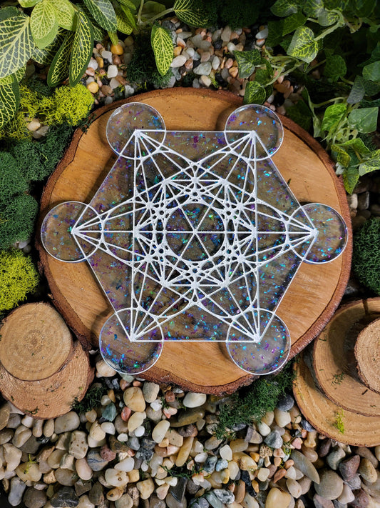 Blue Holographic Metatron's Cube Charging Tray