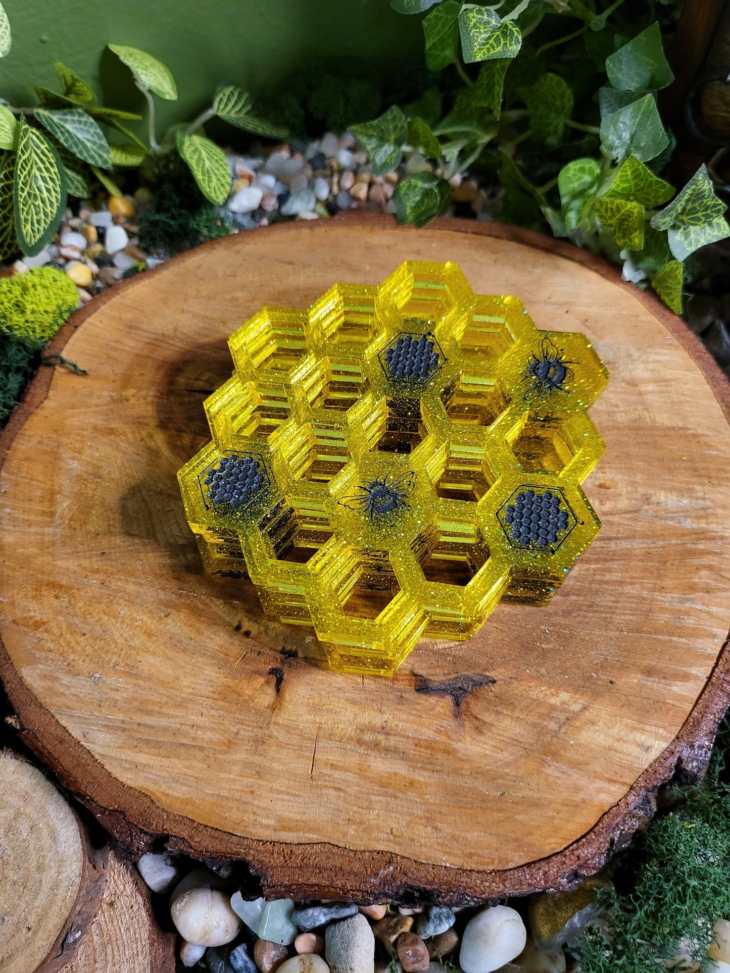 Yellow and Black Bee/Beehive Coaster Set of 4