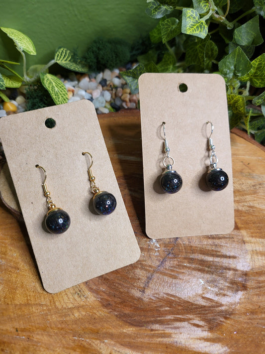 Black Glitter Bomb Little Globe Earrings