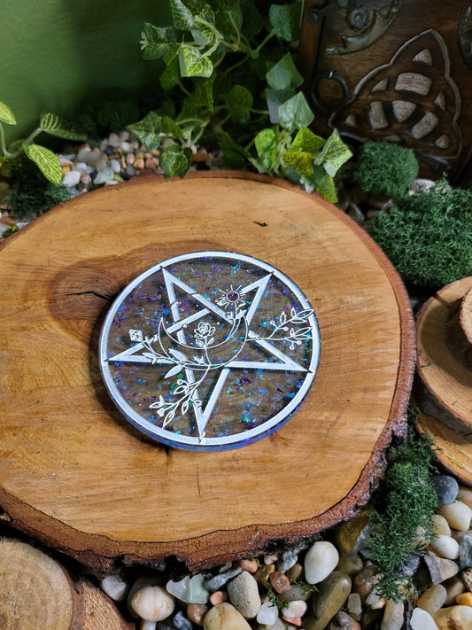 Blue and Holographic Glitter Small Pentagram Plate