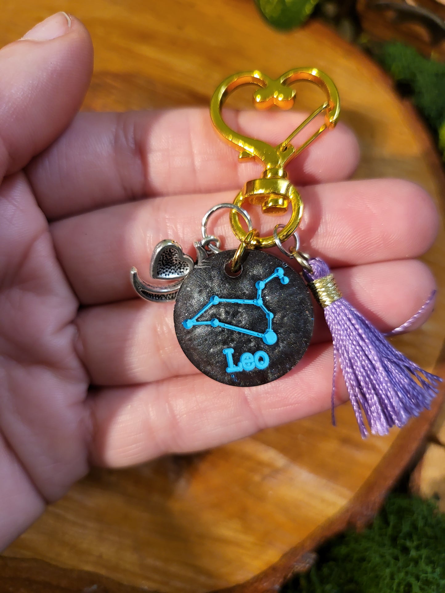 Graphite Gray and Teal Astrological Keychains with Charms