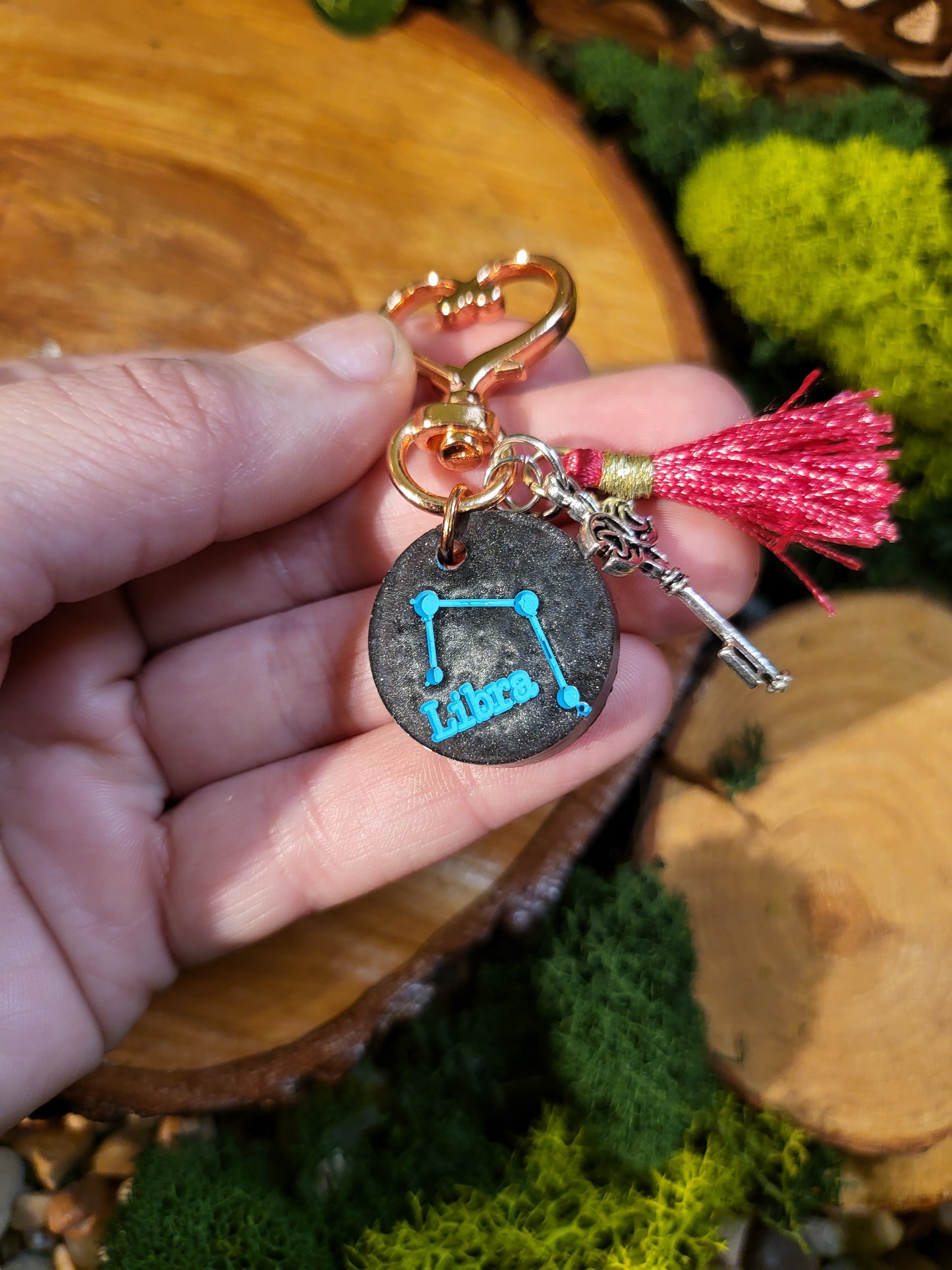 Graphite Gray and Teal Astrological Keychains with Charms