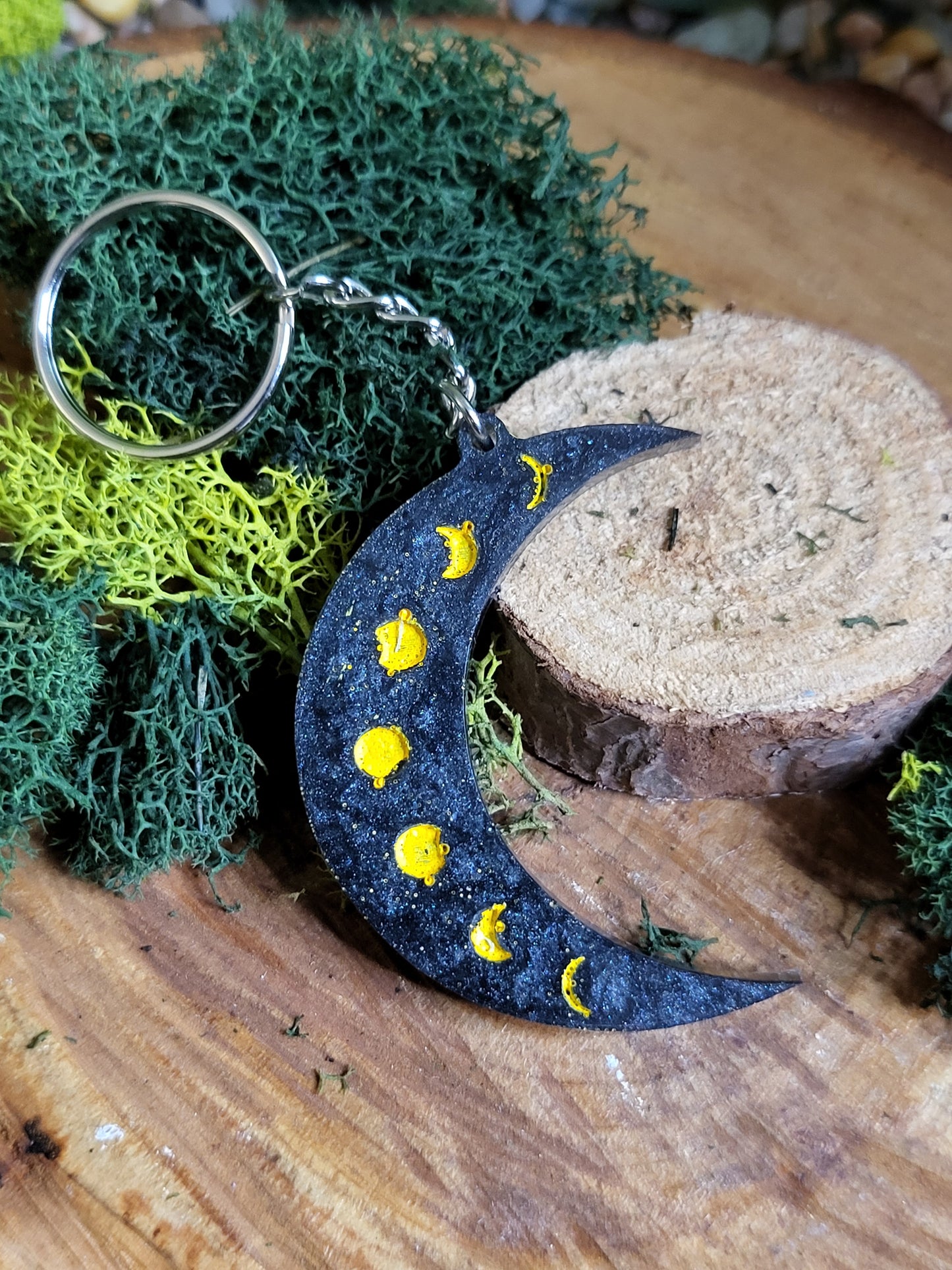 Crescent Moon Keychain with Moon Phases