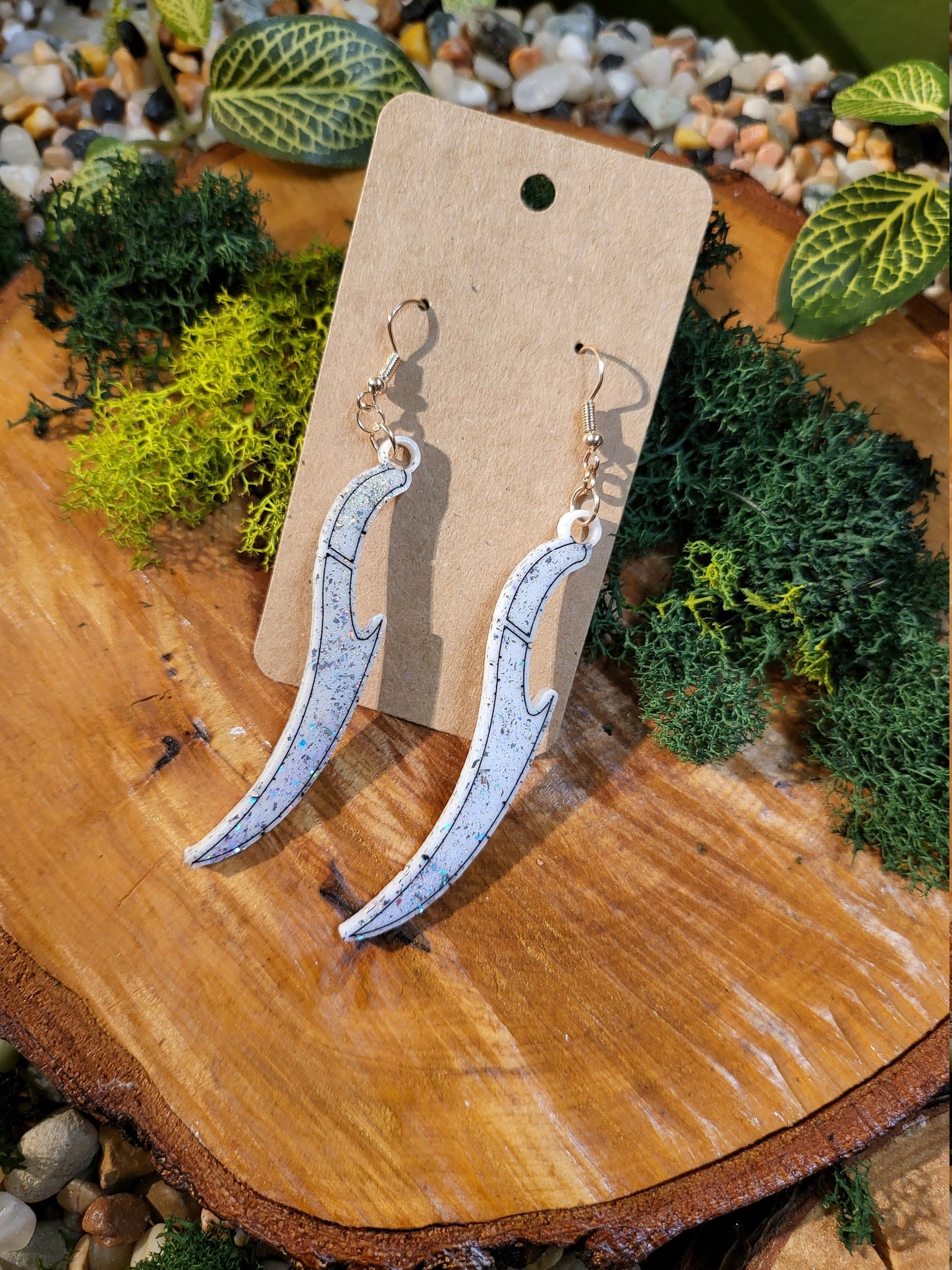 White Sword Dangle Earrings