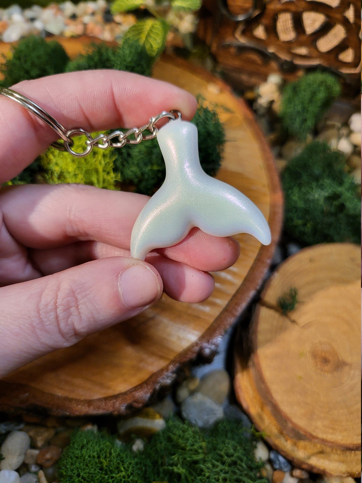 Pearlescent White Mermaid Tail Keychain
