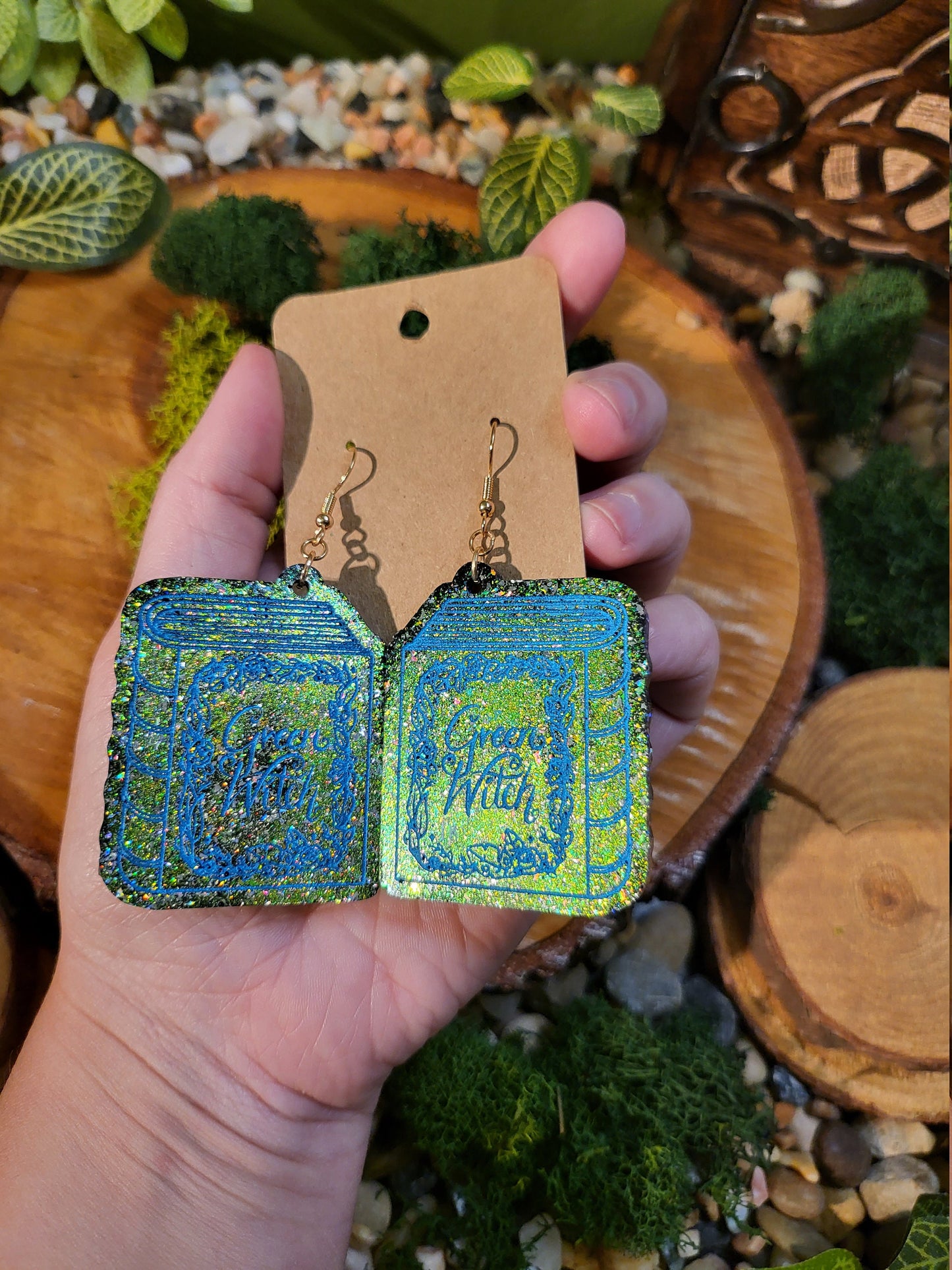 Green Witch Spell Book Earrings